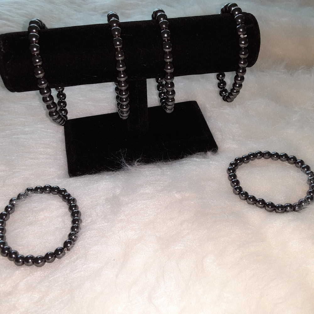 Hematite gemstone/crystal elastic bracelets